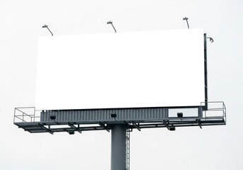 Obraz premium Large Outdoor Billboard Structure With Blank White Panel Against A Light Sky Isolated White Background