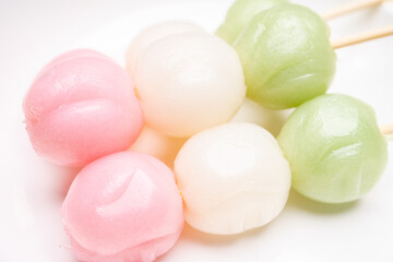 Traditional Sweet Dumplings in Pink White and Green