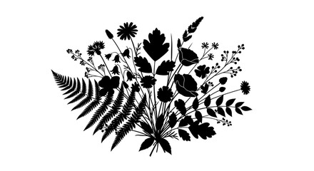Black Silhouette of Various Leaves and Flowers. © Nasoha