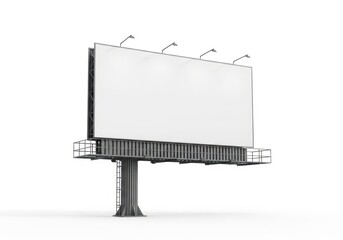 Obraz premium Large Outdoor Billboard Structure With Blank White Screen Mounted On A Tall Steel Pole Against A White Background Ideal For Advertising And Promotions Isolated White Background