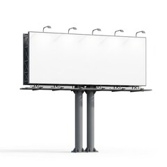 Obraz premium Modern Double Pole Billboard Structure with Large Blank White Advertising Space and Overhead Spotlights on Isolated White Background