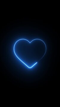 Glowing Blue Neon Heart Outline Pulsating in Darkness, Romantic Love Symbol, Digital Art, Abstract Background