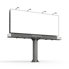 Obraz premium Large Outdoor Roadside Billboard With Blank White Advertising Space and Metal Support Structure Illuminated by Overhead Lights Isolated White Background