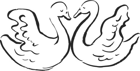 Obraz premium Two swans forming a heart shape for wedding love symbol
