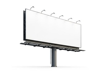 Obraz premium Large Rectangular Billboard Structure With A Blank White Advertising Panel Mounted On A Dark Gray Metal Pole And Frame Against A Stark White Background With Overhead Lights Isolated White Background