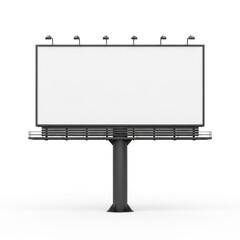 Fototapeta premium Large Rectangular Billboard With A White Blank Screen Supported By A Dark Grey Metal Pole And Two Side Platforms Featuring Multiple Lights At The Top Isolated White Background