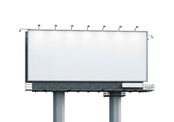 Obraz premium Large Rectangular Billboard With Bright White Blank Screen Mounted on Two Concrete Pillars With Top Lights Isolated White Background