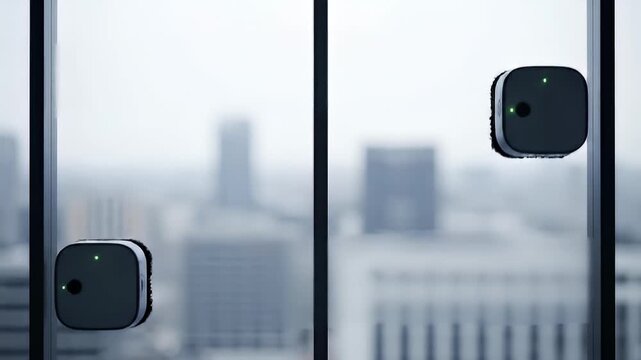 Autonomous Window Cleaning Robots on Skyscraper Window with Urban View