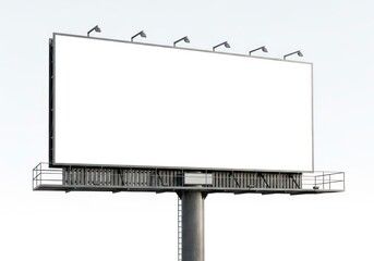 Obraz premium Large Rectangular Outdoor Billboard Structure With Metal Frame and Pole Under Bright Sky Isolated White Background