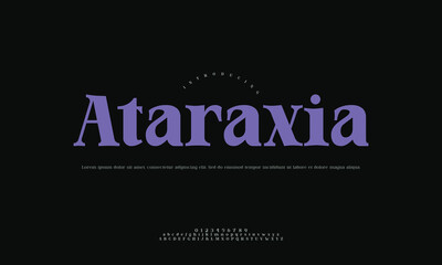 Fototapeta premium Ataraxia font, minimalist script calligraphy with elegant curves, perfect for branding, invitations, or editorial design on black background.