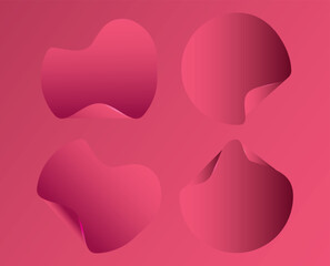 Pink Gradient Abstract Peel Stickers Collection, pink hearts on white, four pink shapes on a pink background