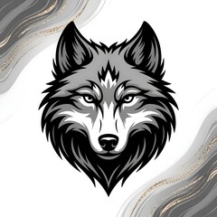 Fototapeta premium Majestic and powerful wolf head illustration, symbolizing strength, wildness, and fierce determination, ideal for logos, mascots, or striking graphic designs that exude untamed spirit