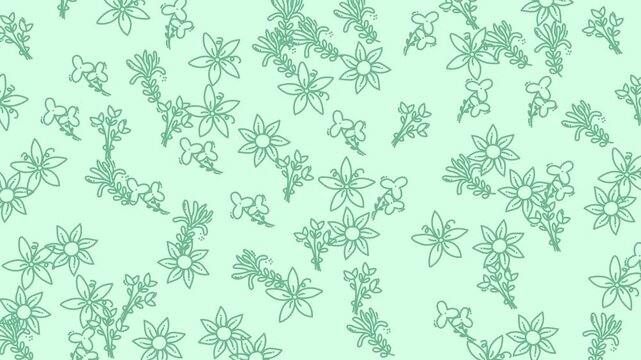 Pale green background with sketched floral patterns ideal for springthemed designs, stationery, wallpaper, or wrapping paper projects. Bright, fresh, natureinspired graphic.