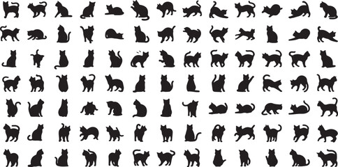 Black Cat Silhouette Elements  Cute Animal Illustration Bundle