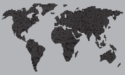 Fototapeta premium World Map Made of Black Dots on Gray Background globe