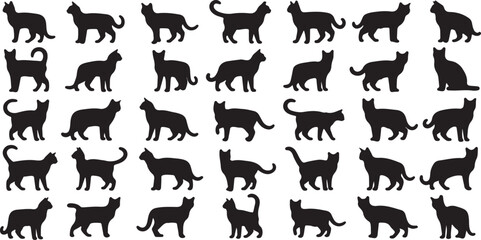 Black Cat Silhouette Design Set  Isolated Cartoon Vector