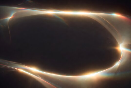 Abstract neon light rings over a dark background, cinematic 3D render with glowing lens flare and futuristic mood