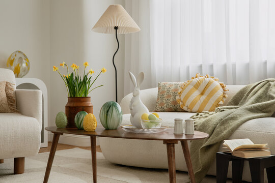 Contemporary Easter Home Decor with Rabbit and Eggs