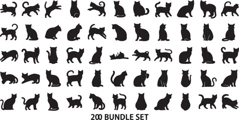 Black Cat Silhouette Character Set  Playful Feline Illustration