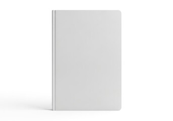Minimalist White Hardcover Notebook Standing Centered Against a Seamless White Background with Subtle Shadow Isolated White Background