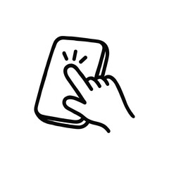 Fototapeta premium Hand tapping smartphone screen black line icon
