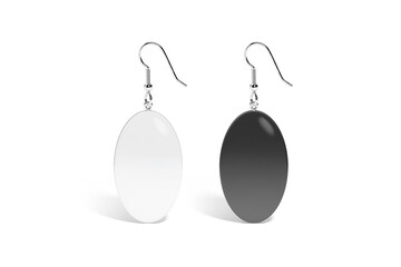 Blank black and white single ellipse earring mockup stand, isolated