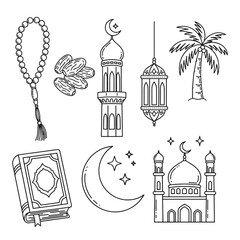 Hand Drawn Islamic Ramadan Doodle Icons Set