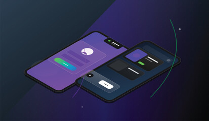 "The visual mood is sleek, futuristic, and highly professional. Characterized by a deep 'dark mode' palette of obsidian and electric violet, the isometric smartphones appear as floating architectural 