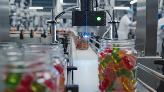 Automated gummy candy production line with quality control scanner