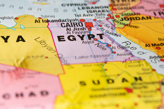 Close-up map of Egypt and surrounding countries in North Africa and the Middle East