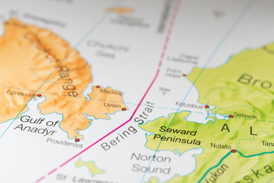 Close-up map showing the Bering Strait, Gulf of Anadyr, and Seward Peninsula