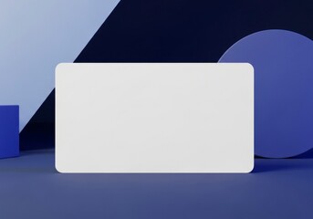 Blank White Card with Rounded Corners Centered on a Blue and Purple Abstract Background with Geometric Shapes Studio Lighting Isolated White Background