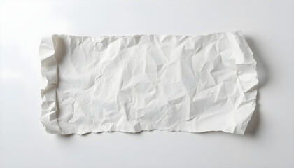 Obraz premium A flat lay of a creased and wrinkled white paper scroll, unfurled with torn edges against a clean white backdrop.