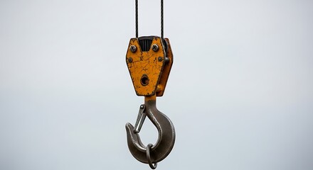 Fototapeta premium Heavy duty industrial hook hangs against a bright sky.