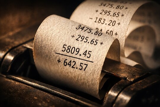 Vintage Adding Machine Paper Tape with Financial Calculations