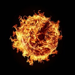 Fototapeta premium Captivating Darkness with the fireball burns brightly against a stark black backdrop, its glowing sphere standing out as the only source of light in a dark and quiet environment.