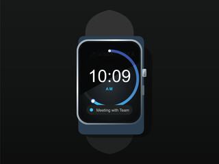 "Modern, sleek, and focused. The high contrast between the deep blacks of the watch face and the vibrant cyan glowing ring creates a sense of cutting-edge technology and clean efficiency. 