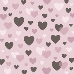 ハートのシンプルパターン（ピンク）ー やさしいピンク背景に大小のハートを散りばめた、大人かわいい雰囲気のシームレスなハートパターン。デザインペーパー、ポストカード、マスキングテープ、マスキングシールブックタイプ、フレークシール、ノートの表紙、クリアファイル、ハンカチ、ミニタオル、箸、マグカップ、皿、キッチンクロス、カラトリー、キッチン雑貨、ボールペン、ペンケース、ポーチに最適。