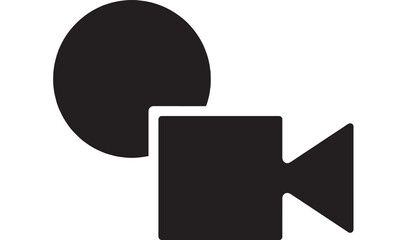 Camera video icon silhouette with black flat glyph style, simple cinema recording symbol for streaming, vlog, online meeting, media app interface isolated