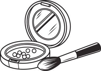 Beauty Essentials: A powder compact, open with a mirror, alongside a soft makeup brush, embodying the essence of beauty and makeup. 