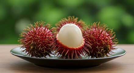 Rambutan fruit on a plate rambutan fruit on a plate