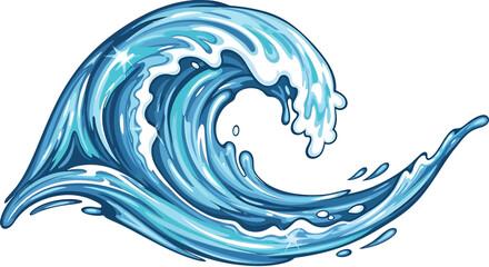 Powerful Ocean Wave Cresting and Breaking with Water Splashing in Dynamic Movement