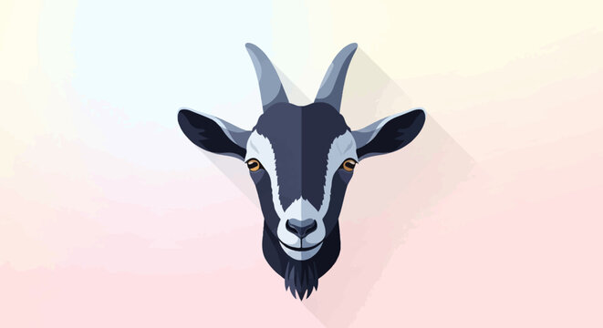 Stylized illustration of a goat's head with dark fur and orange eyes