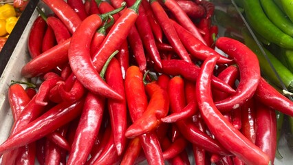 red hot chili peppers close up at local market
