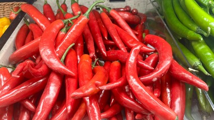 red chili peppers at supermarket