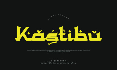 Fototapeta premium Stylized Arabic script for 'Kastibu', meaning to write or record, presented in a bold, modern typeface for writing and communication themes.