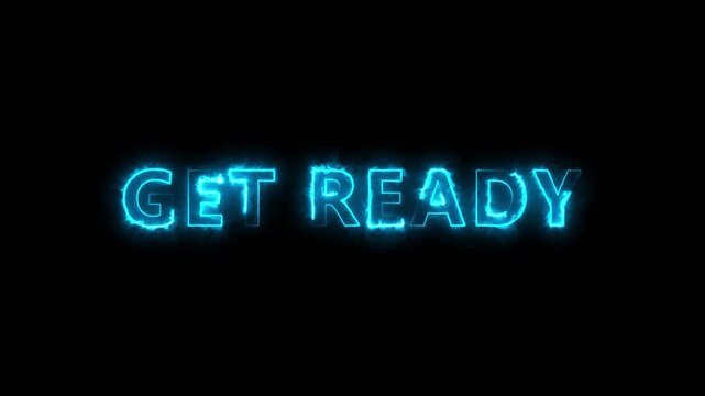 Glowing neon line Get Ready text animation concept on black background. Dynamic neon gets ready text animation.