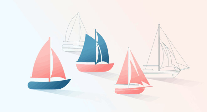Stylized sailboats with pastel sails glide across a soft gradient