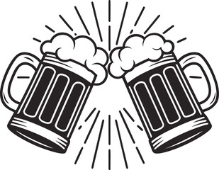 Cheers to Good Times: Two frothy beer mugs clink together in a joyful toast, radiating an atmosphere of camaraderie, celebration, and merriment. perfect for a social gathering, a casual toast.