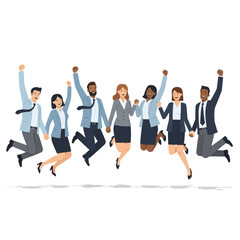 Obraz premium Diverse business team jumping for joy, celebrating success, unity, and achievement
